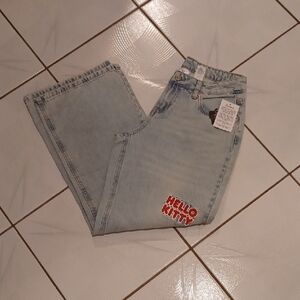 2/$70 New Sanrio Hello Kitty Distressed Denim Jeans with Light Blue Hue